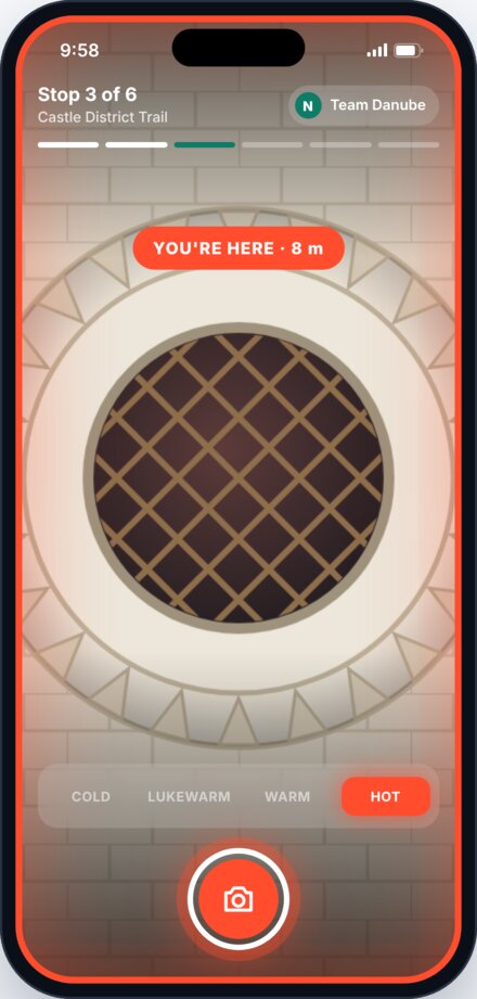 App design: Hot, 8 m away, capture button